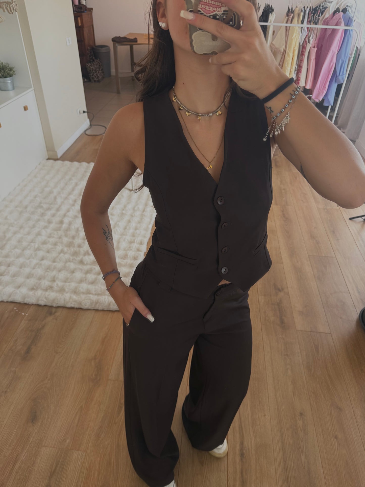 Coordinato sartoriale con gilet - MARRONE