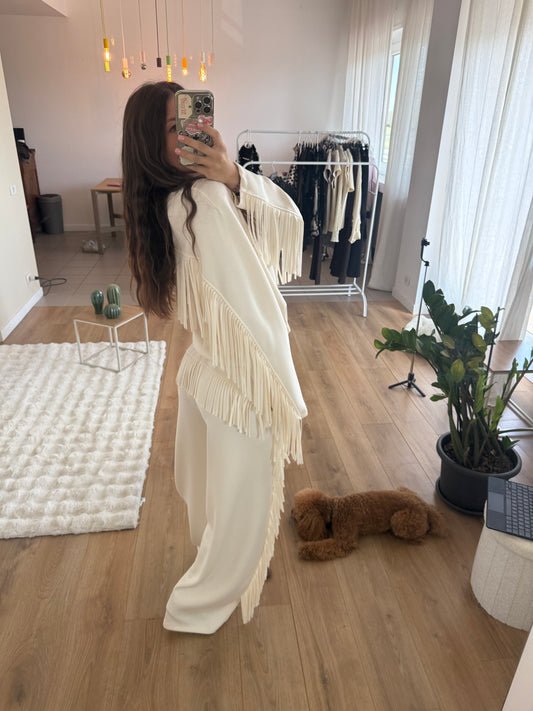 Pantaloni tuta con frange - PANNA
