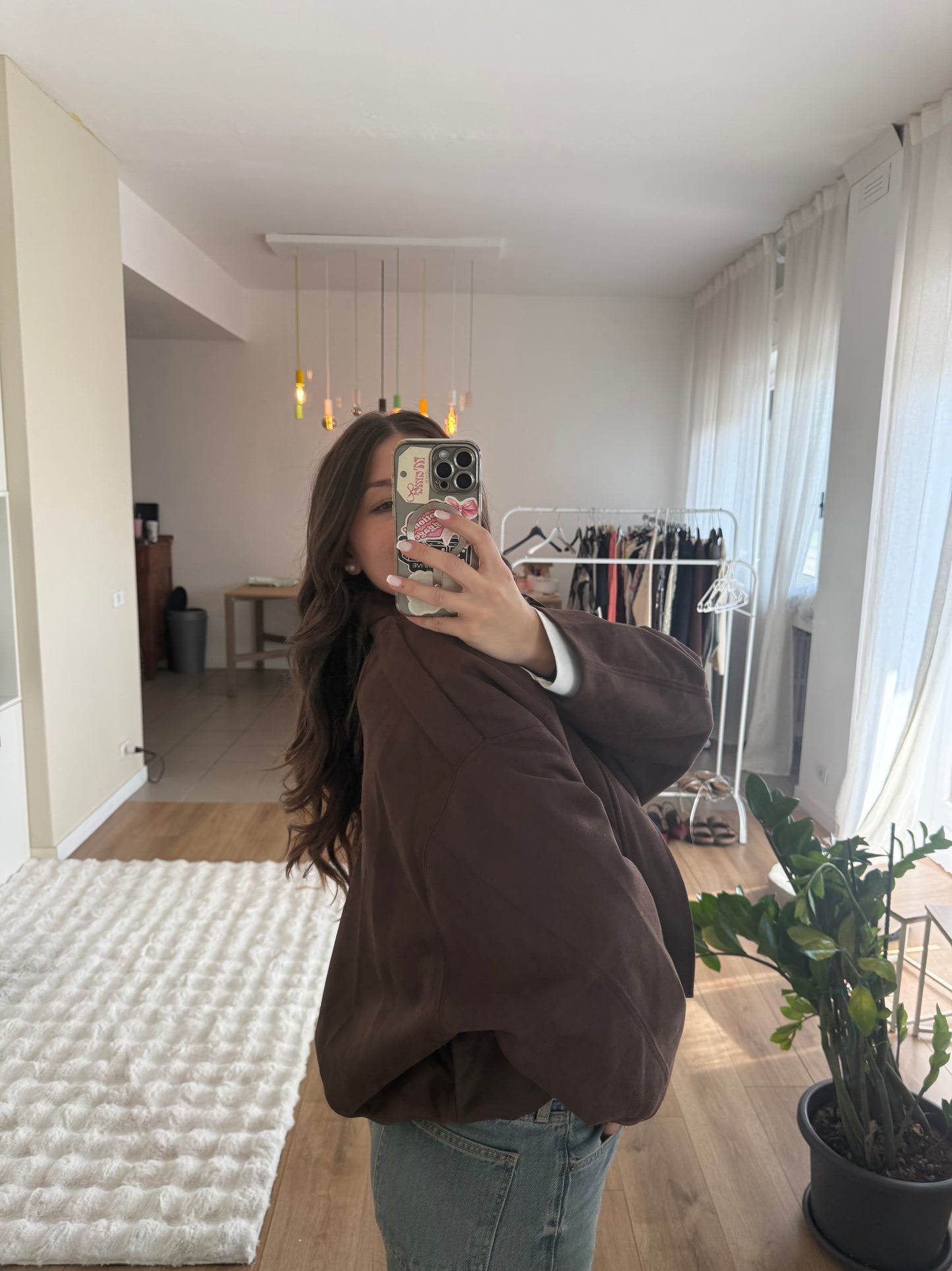 Giacca marrone scamosciata oversize