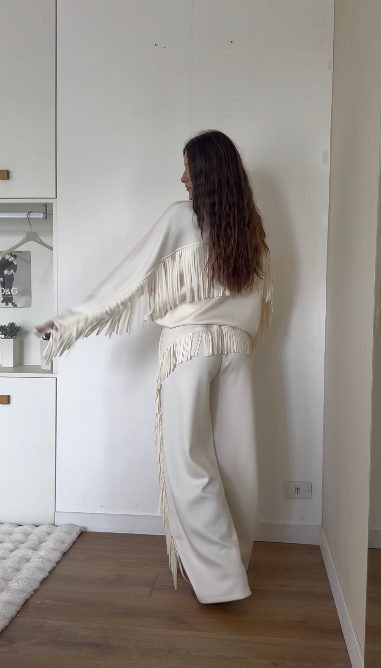 Pantaloni tuta con frange - PANNA