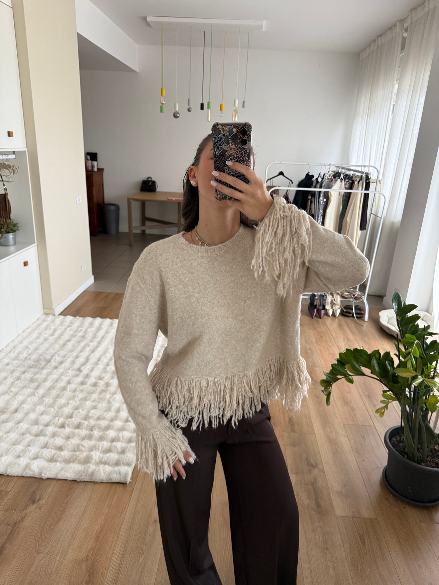 Maglione sfrangiato - Beige