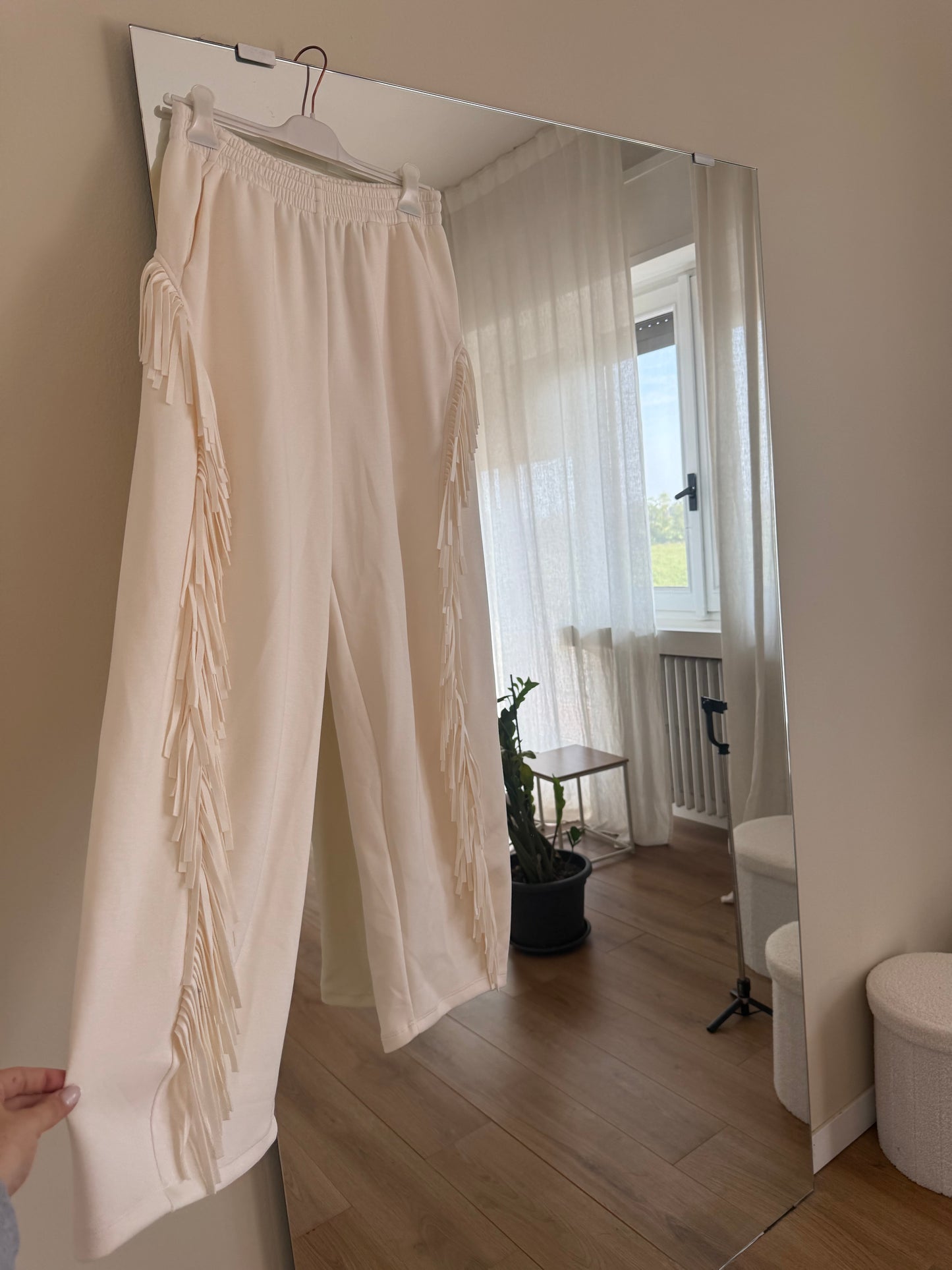 Pantaloni tuta con frange - PANNA
