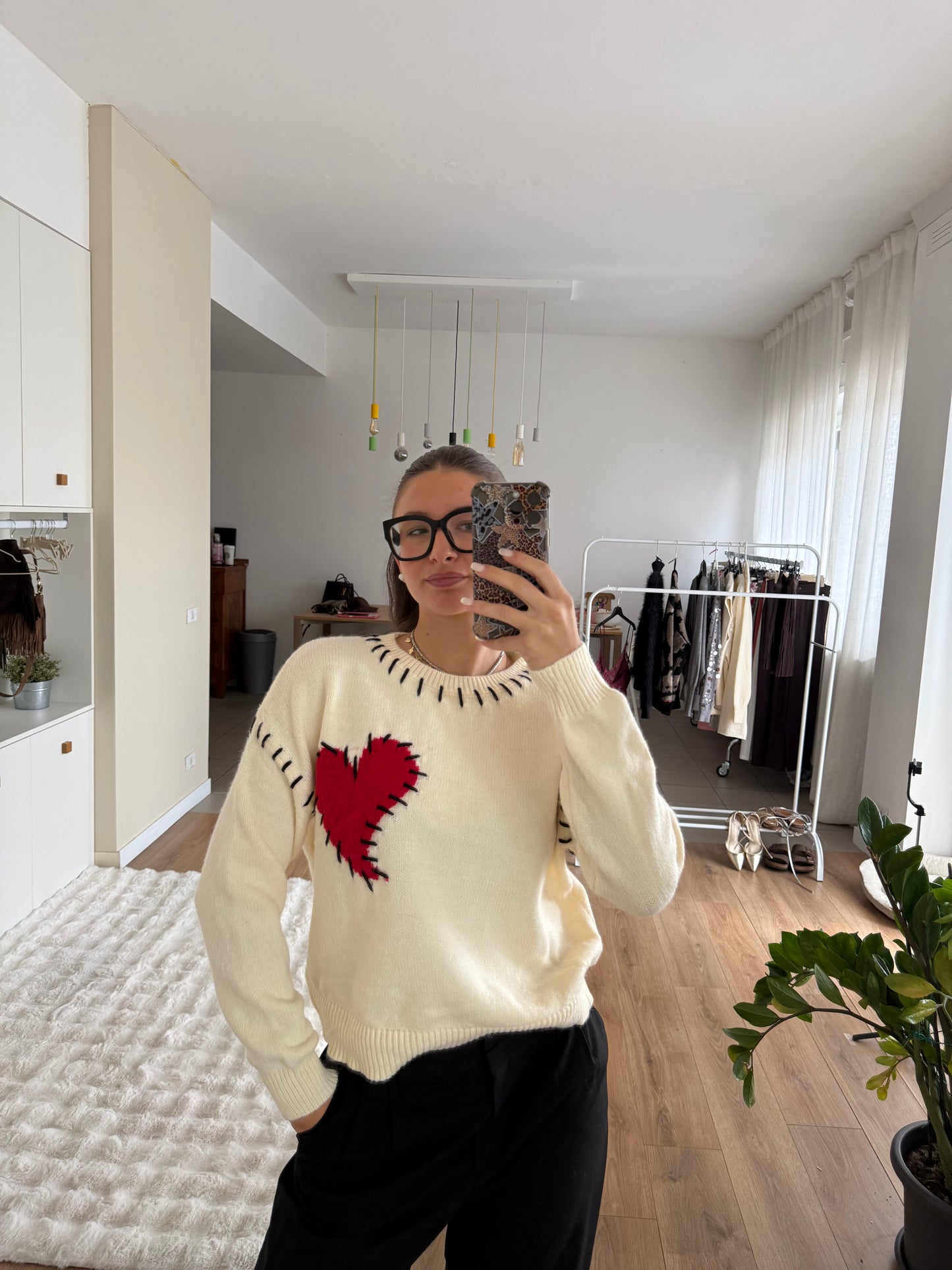 Maglione cuore - Panna