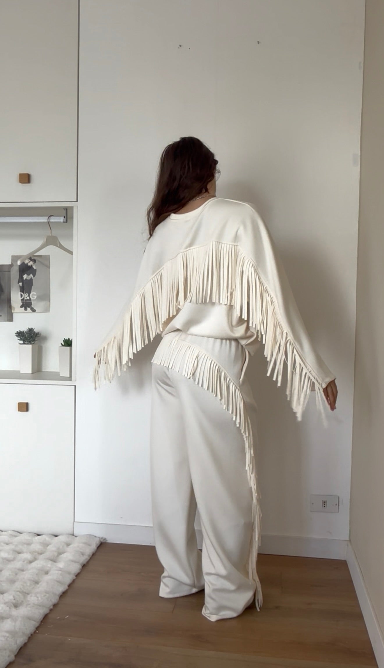 Pantaloni tuta con frange - PANNA