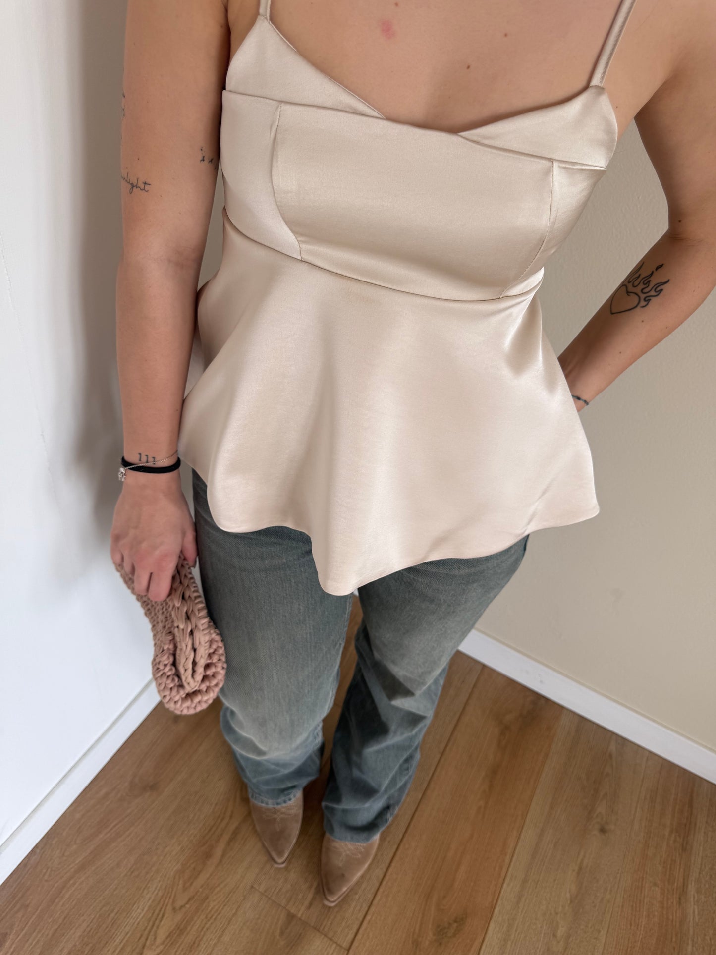 Top simil satin Lumina - champagne