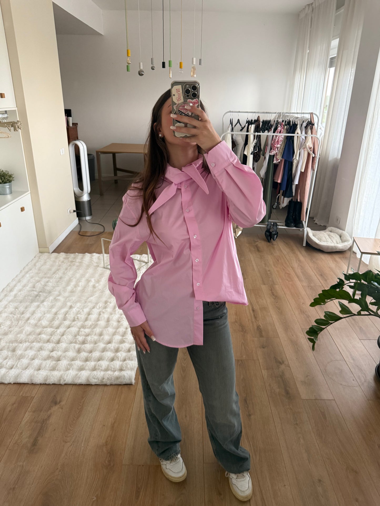 Camicia oversize rosa con nodo by Lumina