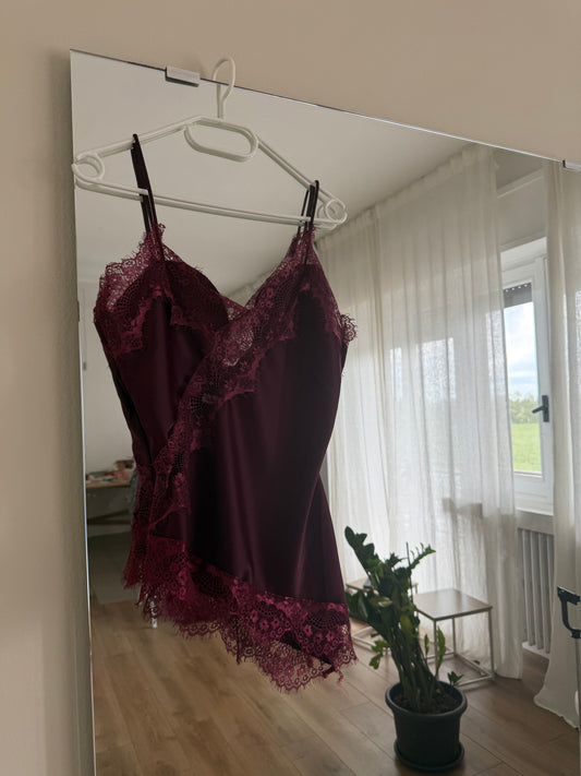 Canottiera satin e pizzo - BORDEUX
