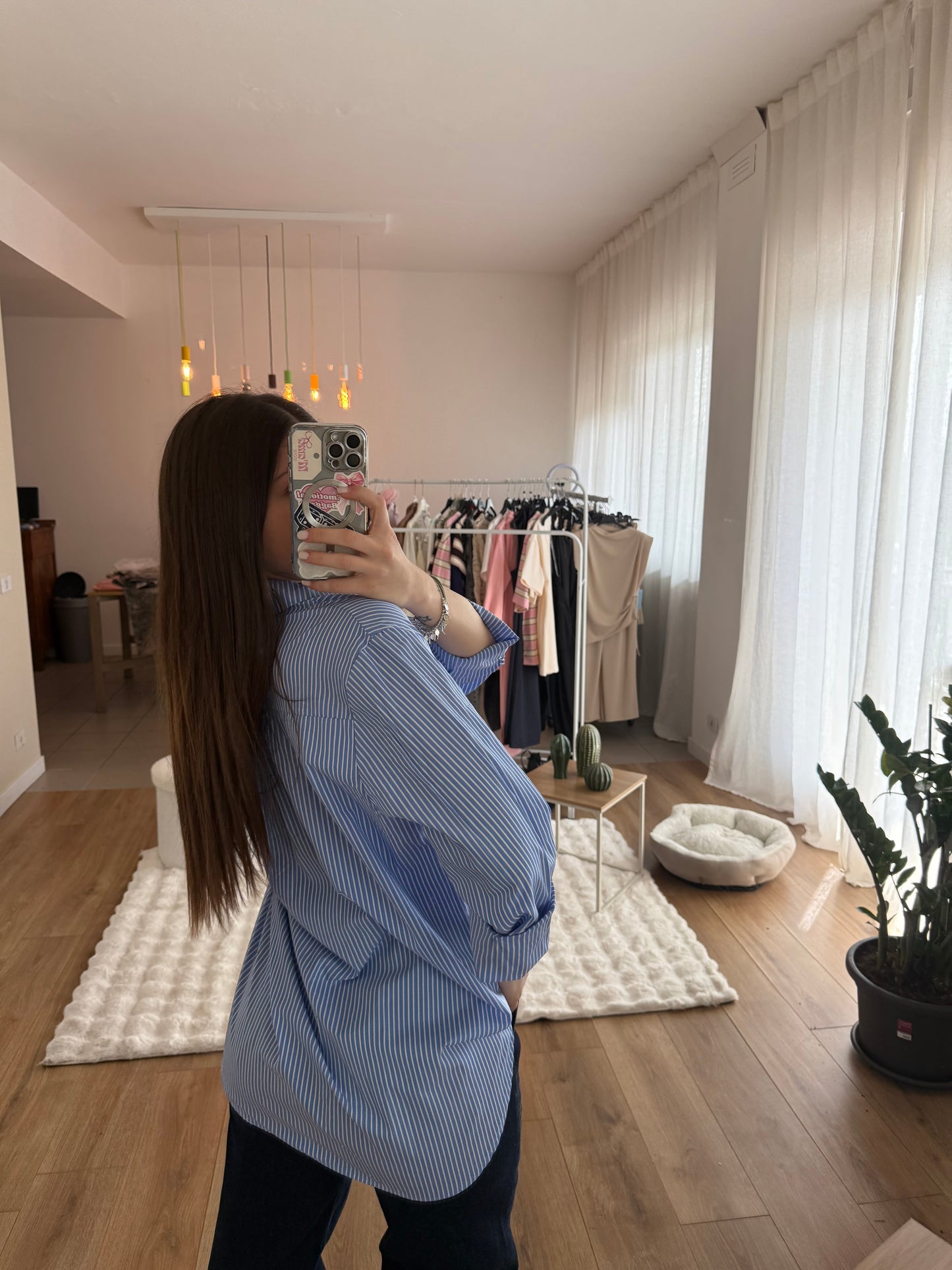 Camicia a righe azzurra
