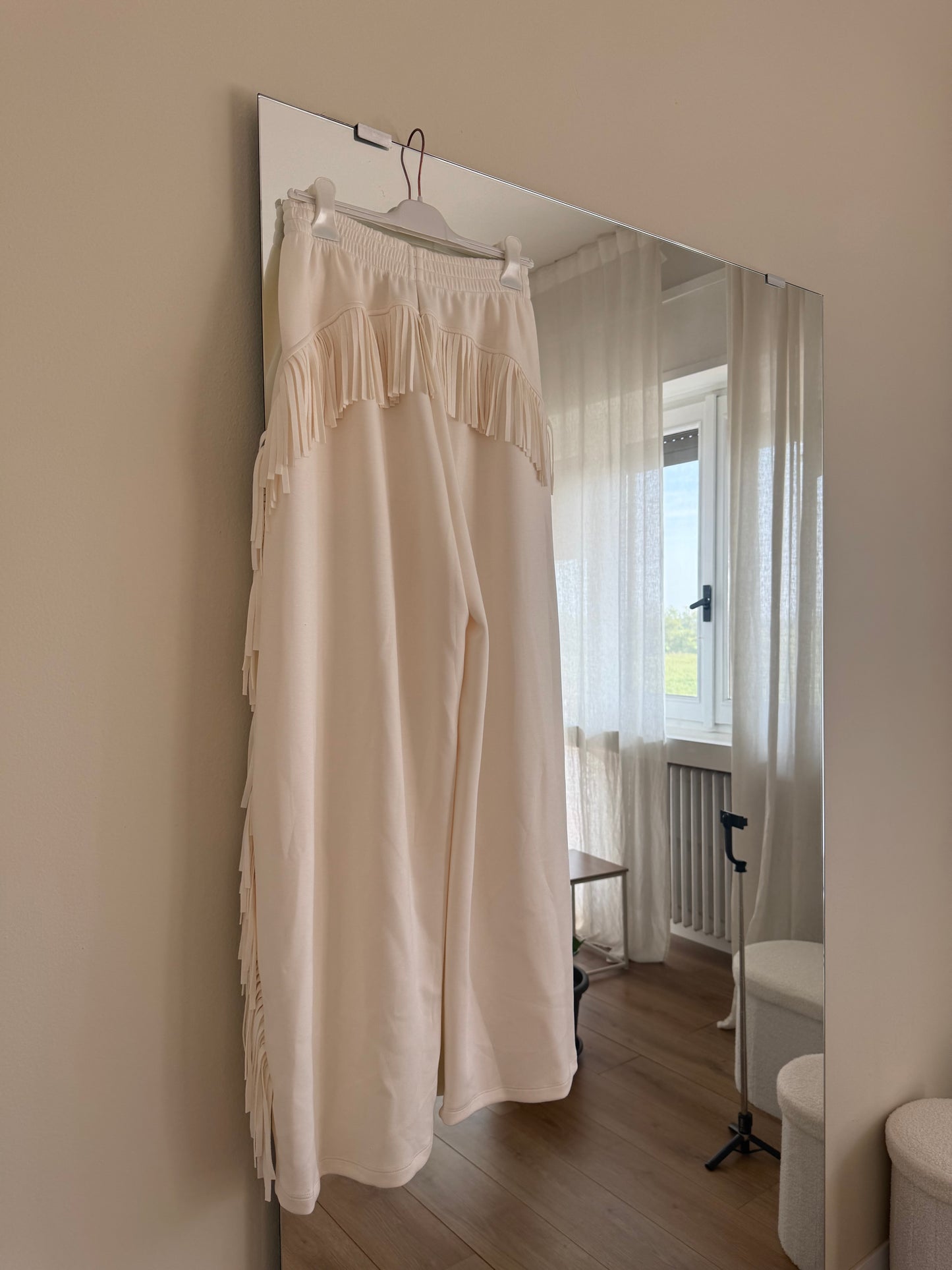 Pantaloni tuta con frange - PANNA
