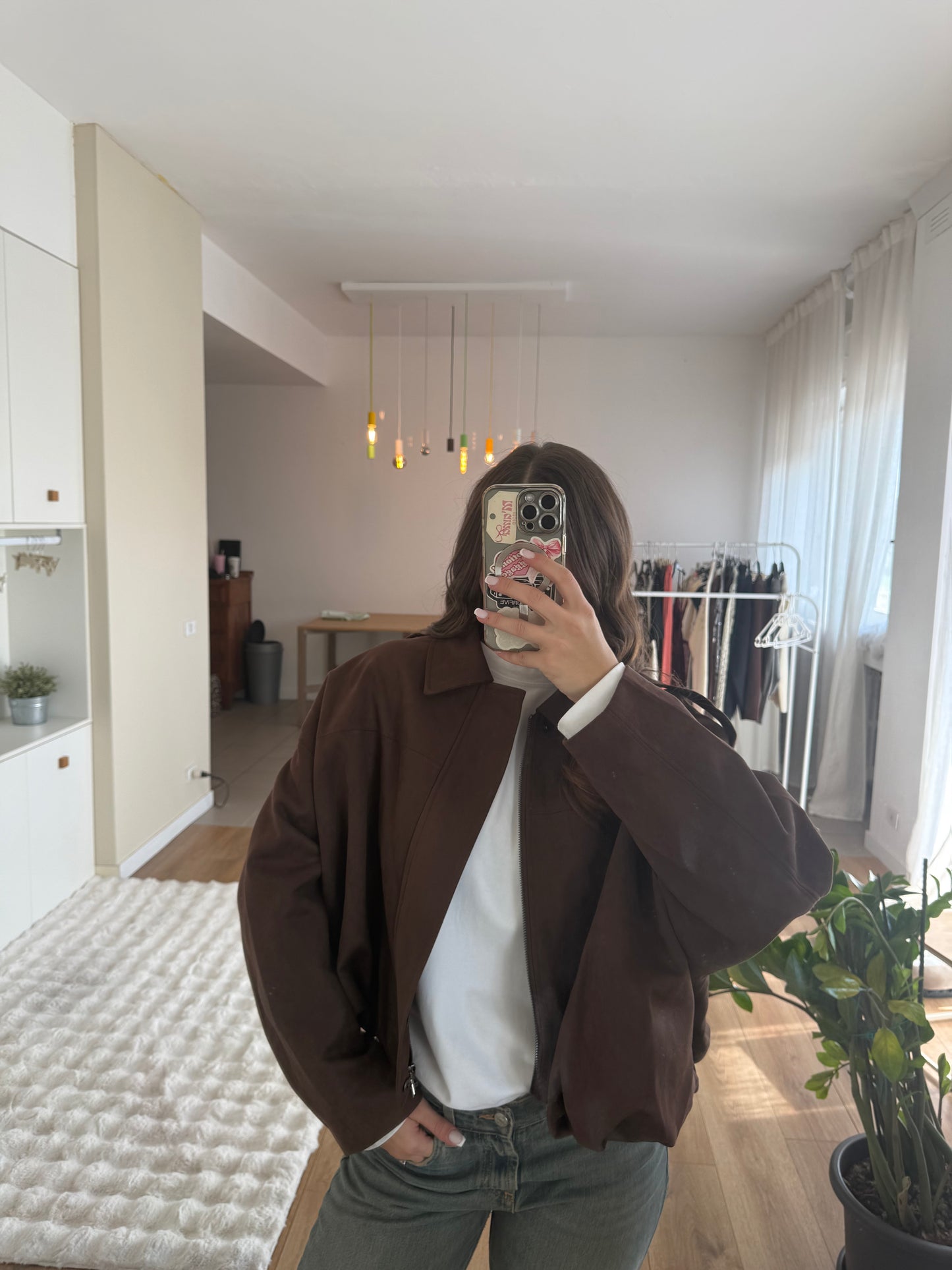 Giacca marrone scamosciata oversize