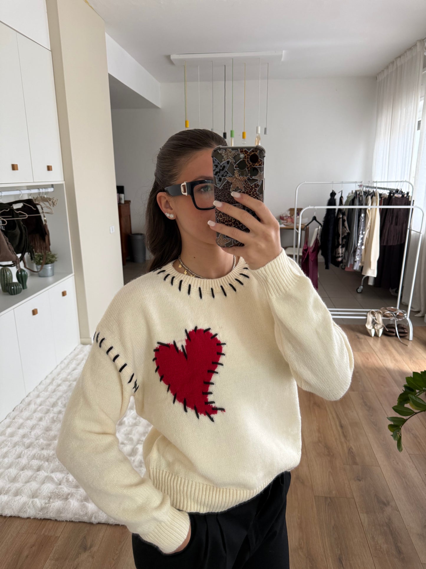 Maglione cuore - Panna