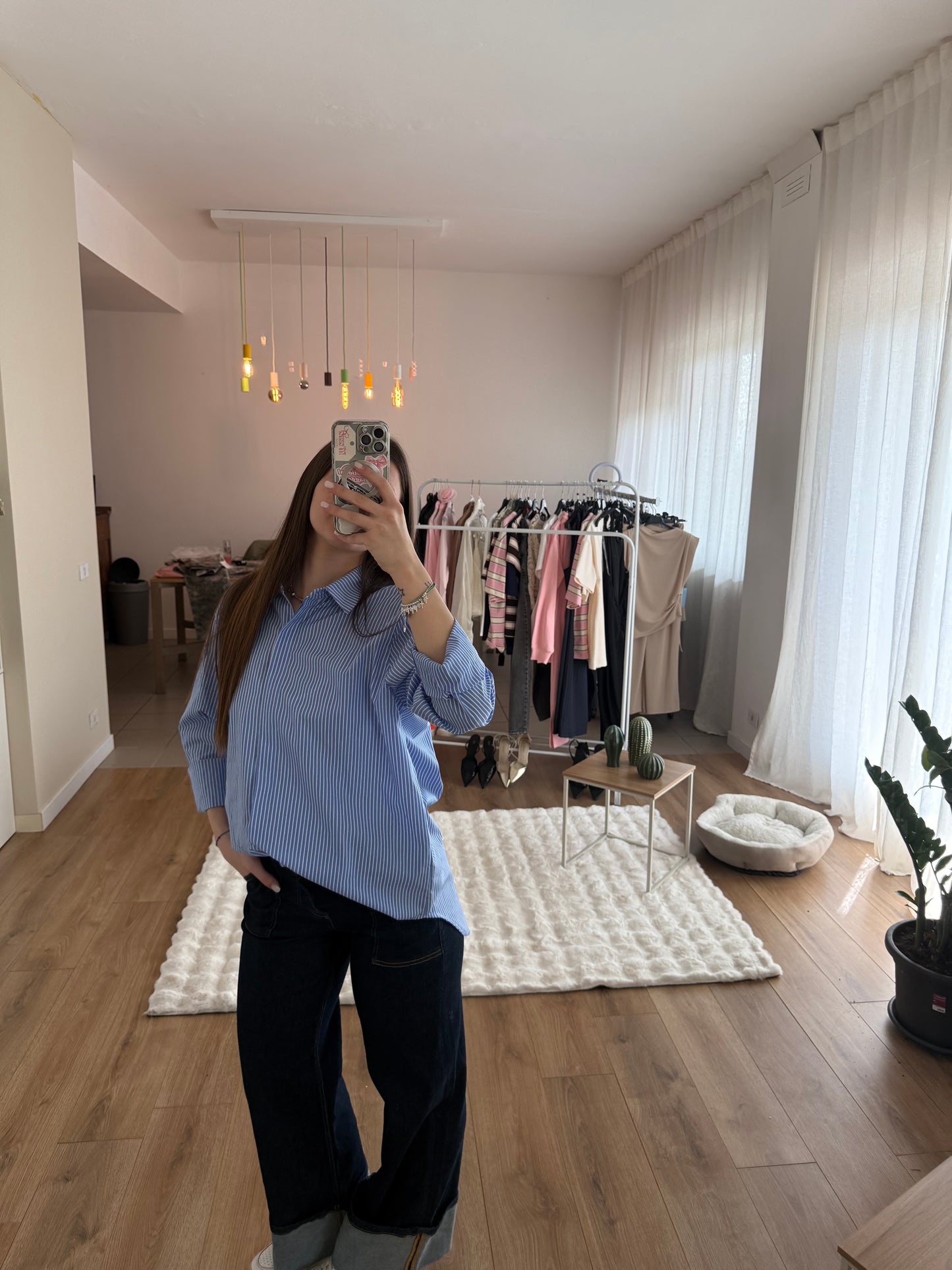 Camicia a righe azzurra