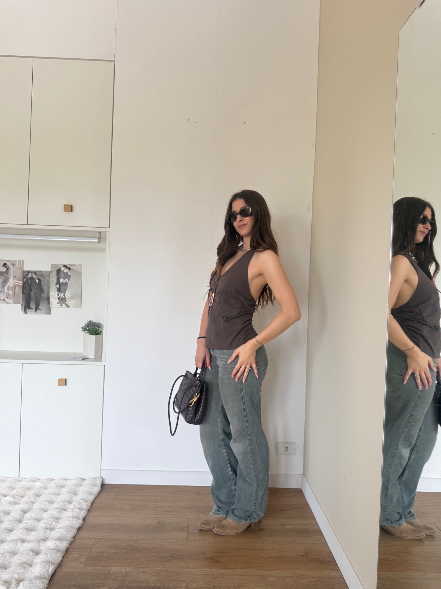 Top gioiello scollo halter - marrone