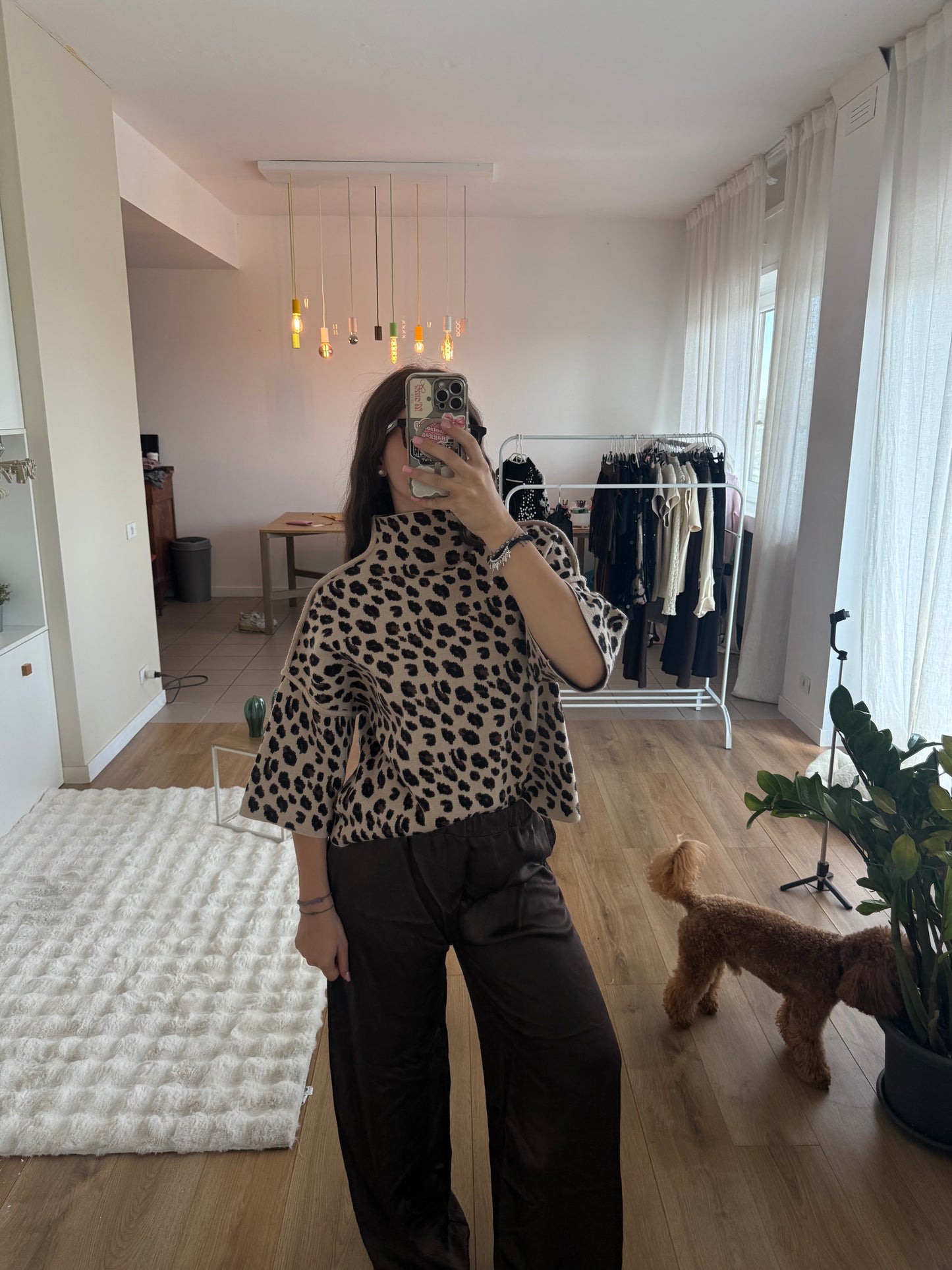 Maglione con manica a tre quarti leopardato