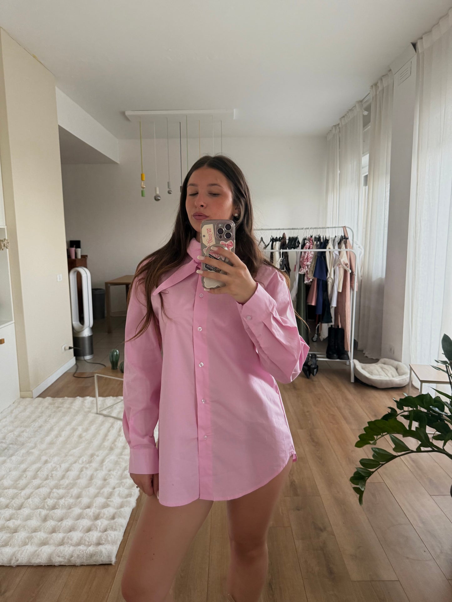 Camicia oversize rosa con nodo by Lumina
