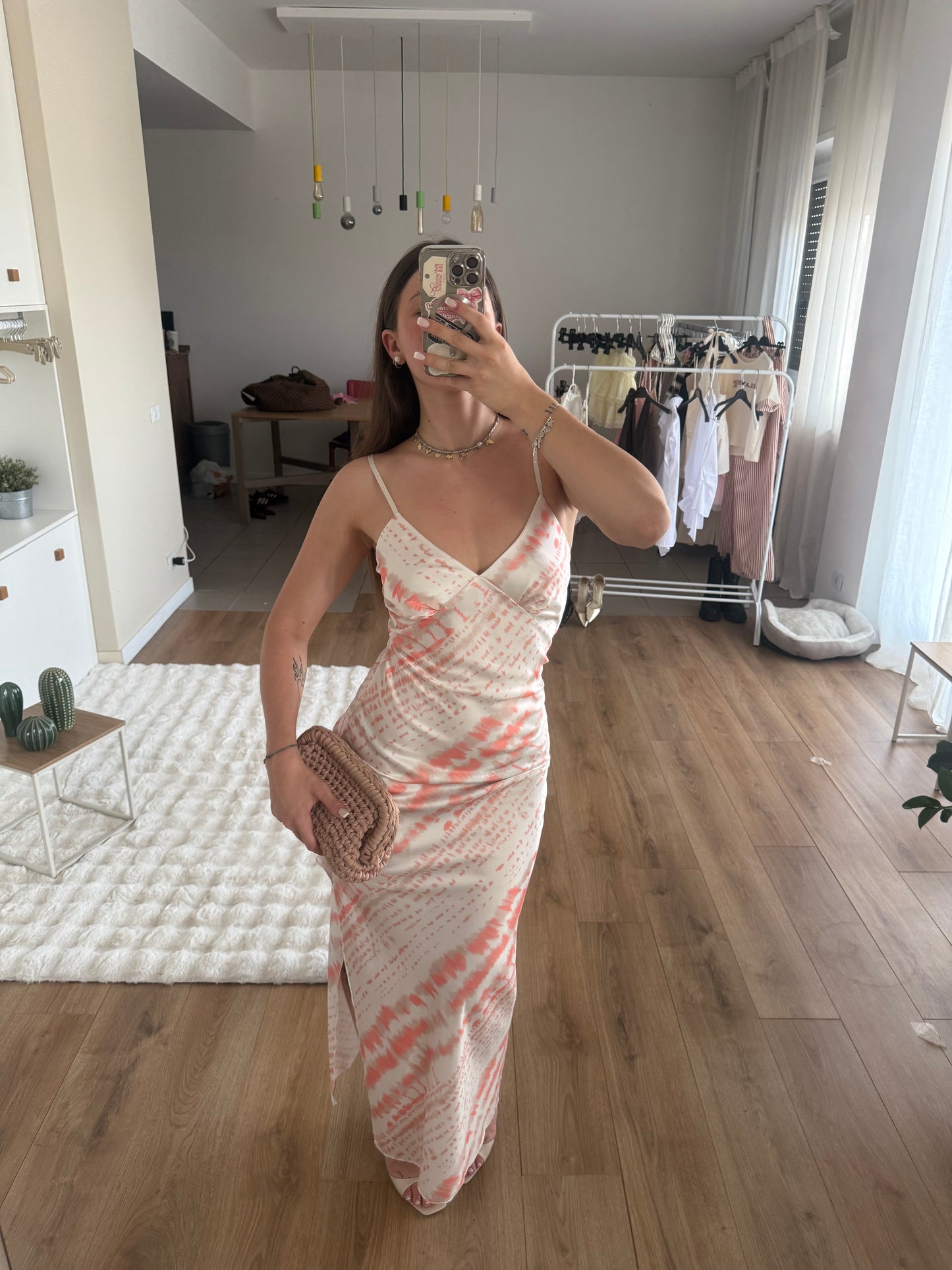 Abito satin tie dye - Peach