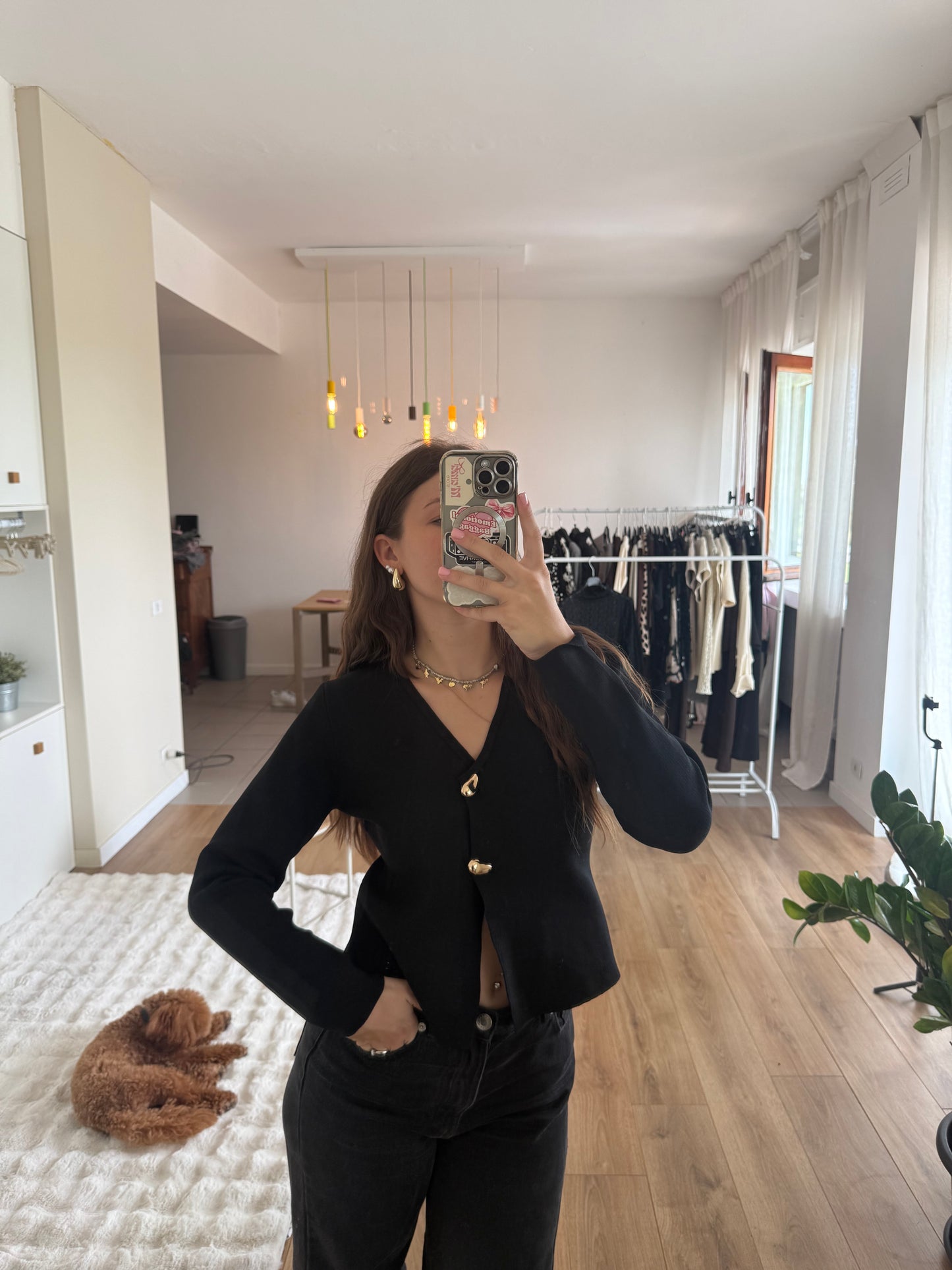 Cardigan con bottoni a goccia - NERO