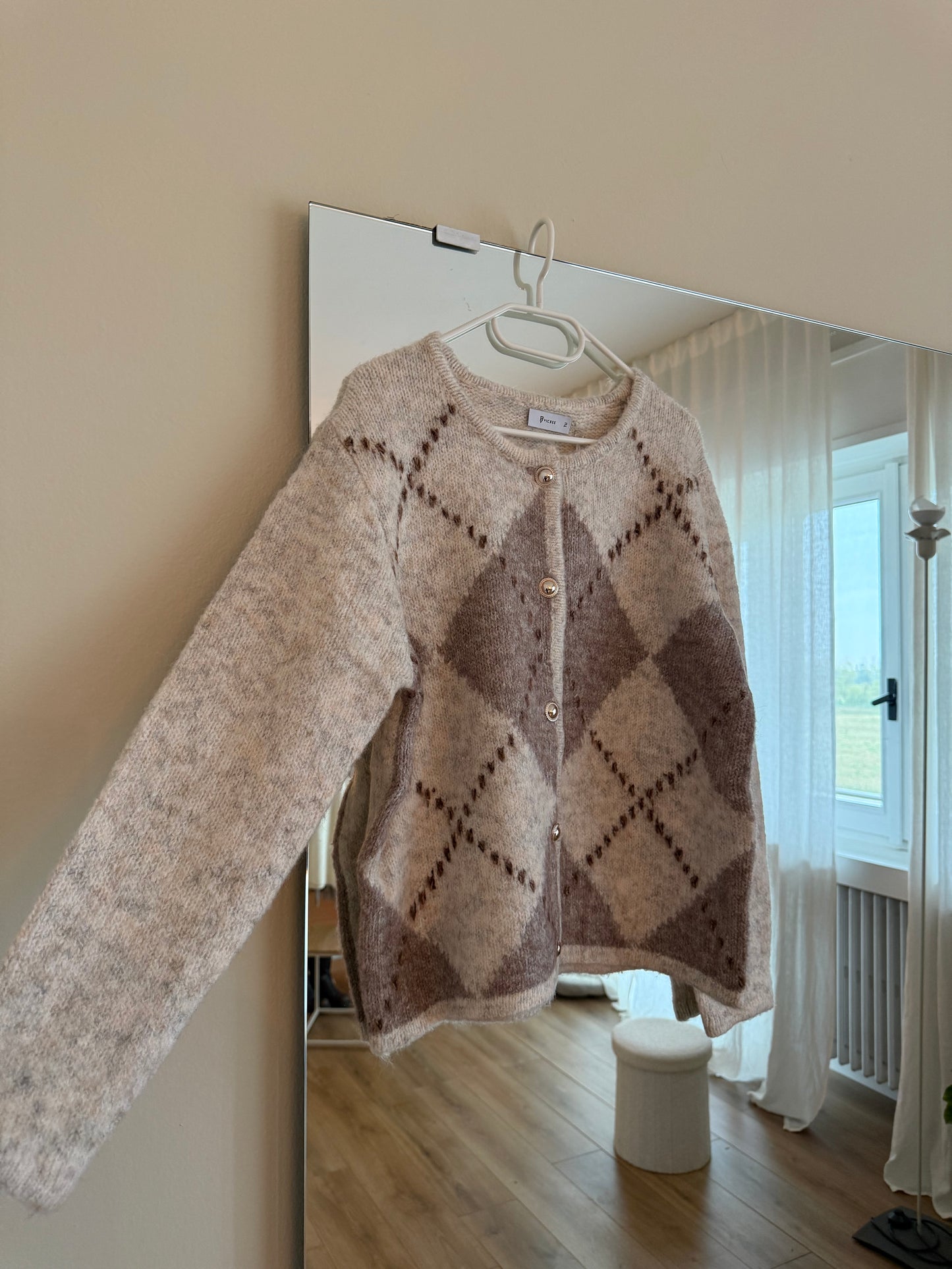 Maglione/Cardigan scozzese - Panna e Tortora