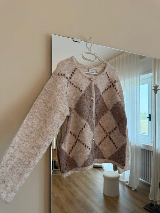 Maglione/Cardigan scozzese - Panna e Tortora