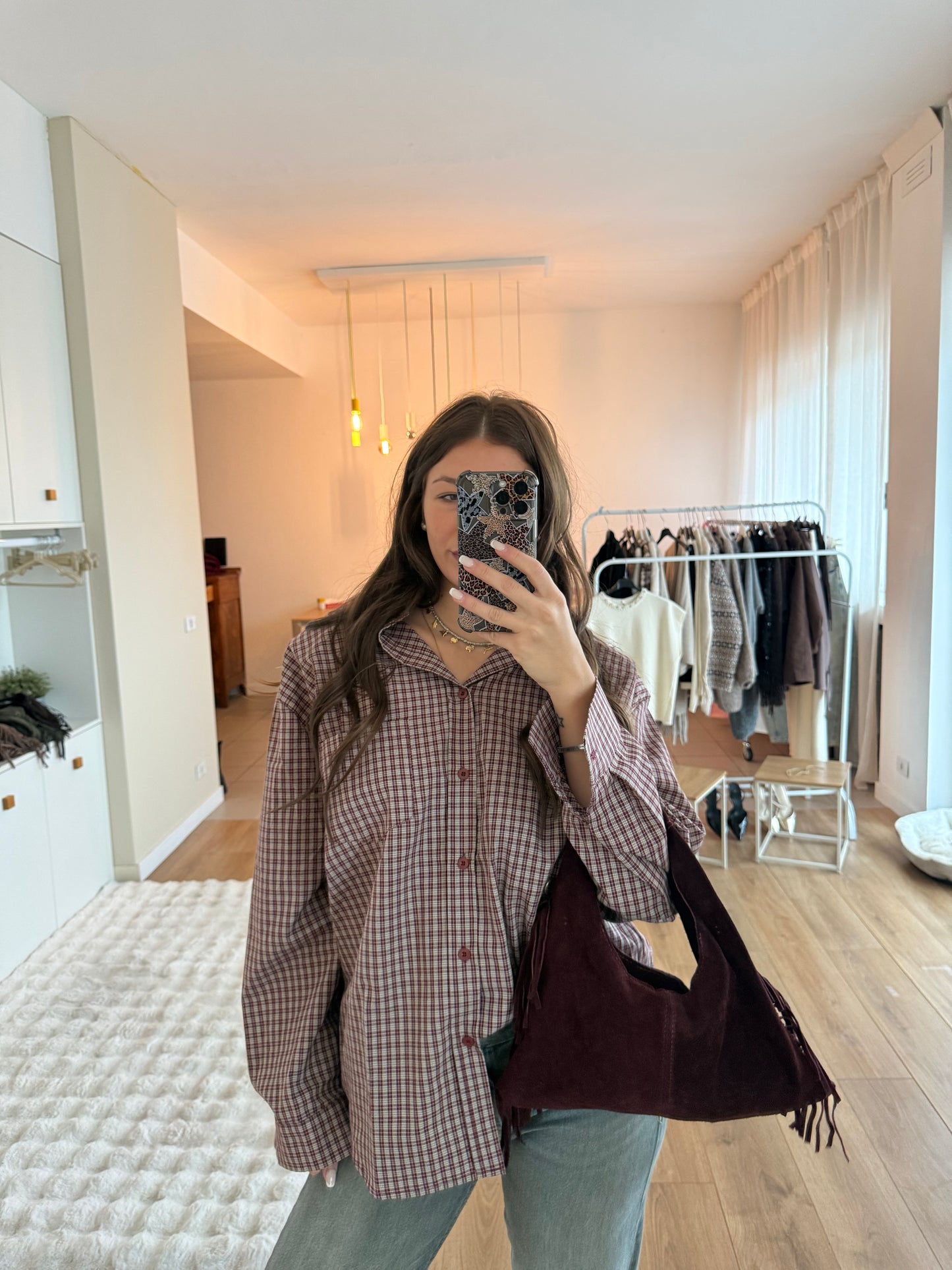 Camicia super oversize con spalline - Bordeux