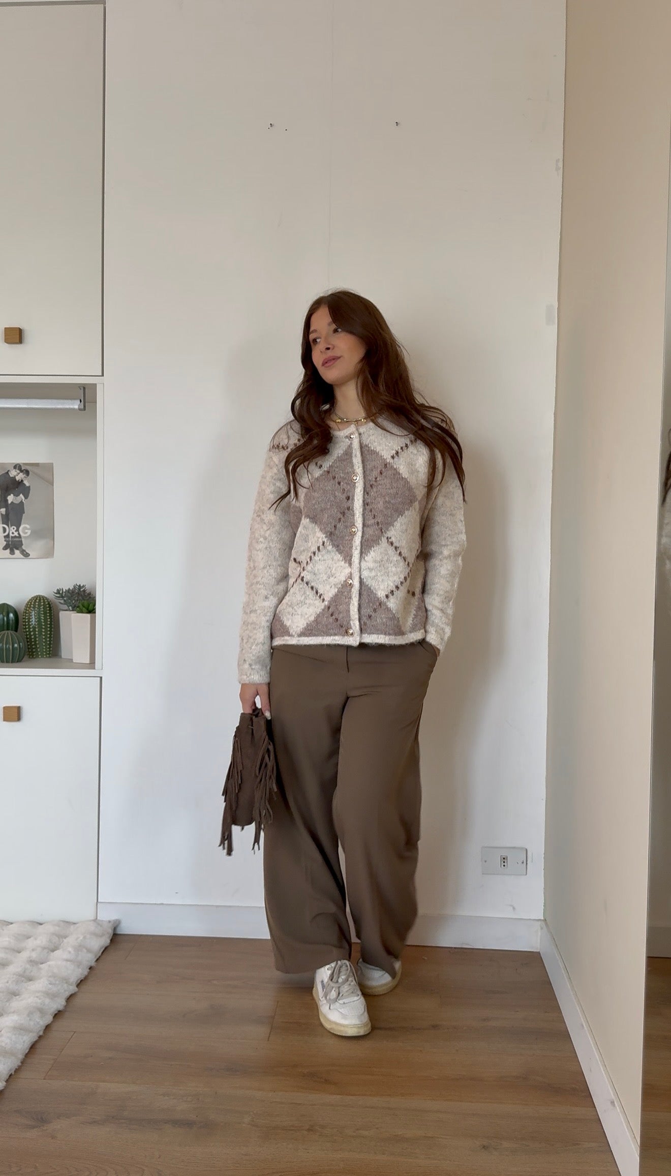 Maglione/Cardigan scozzese - Panna e Tortora