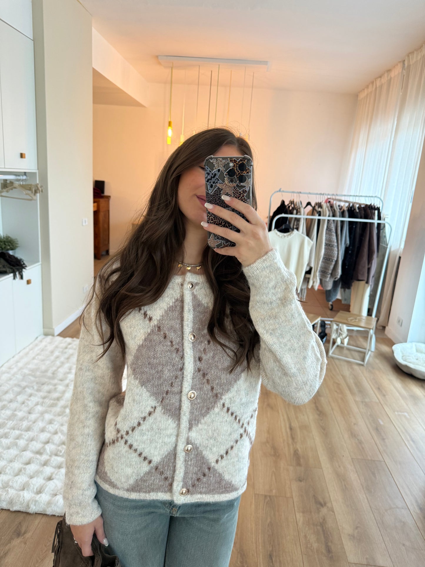 Maglione/Cardigan scozzese - Panna e Tortora