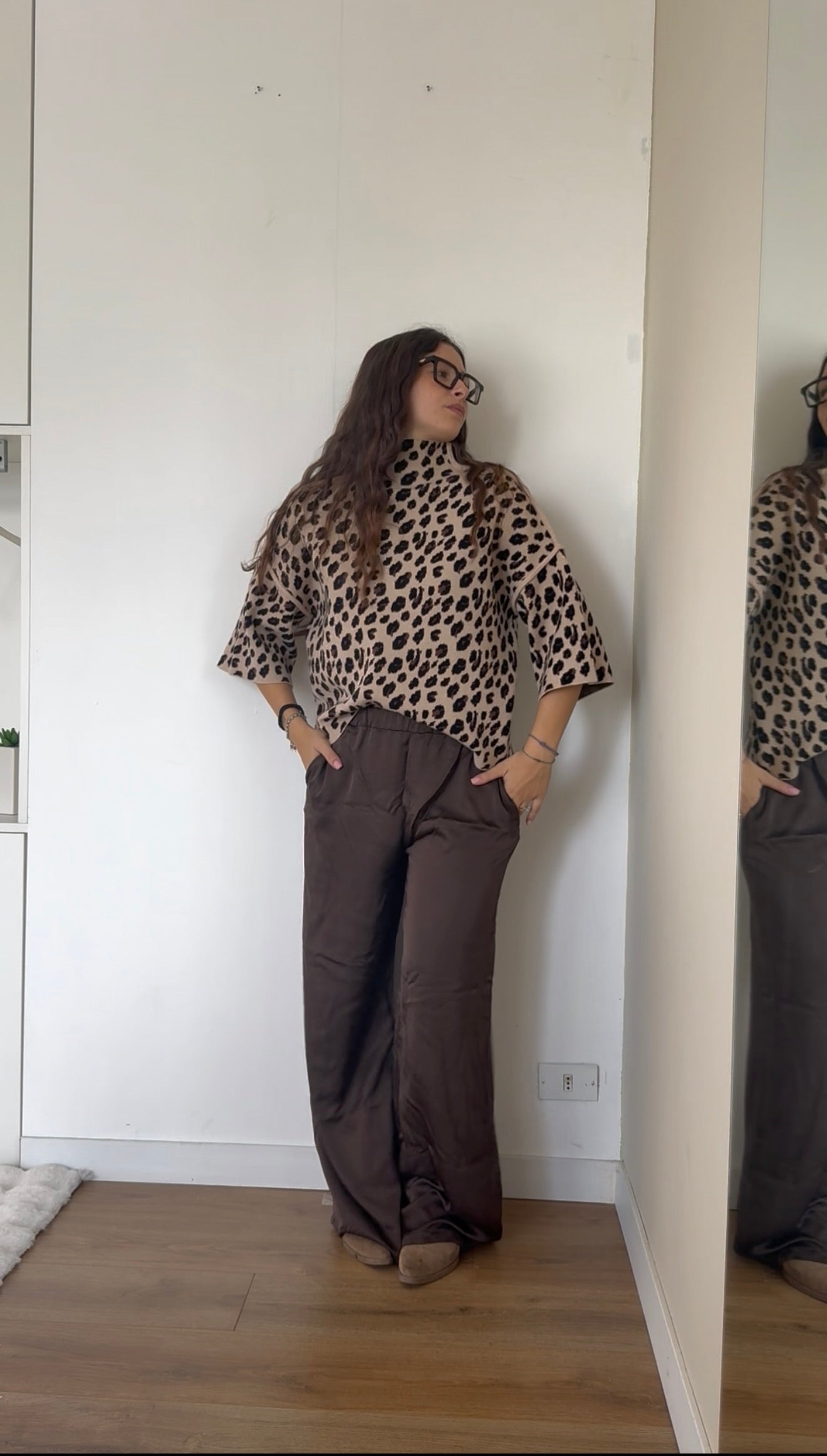 Maglione con manica a tre quarti leopardato