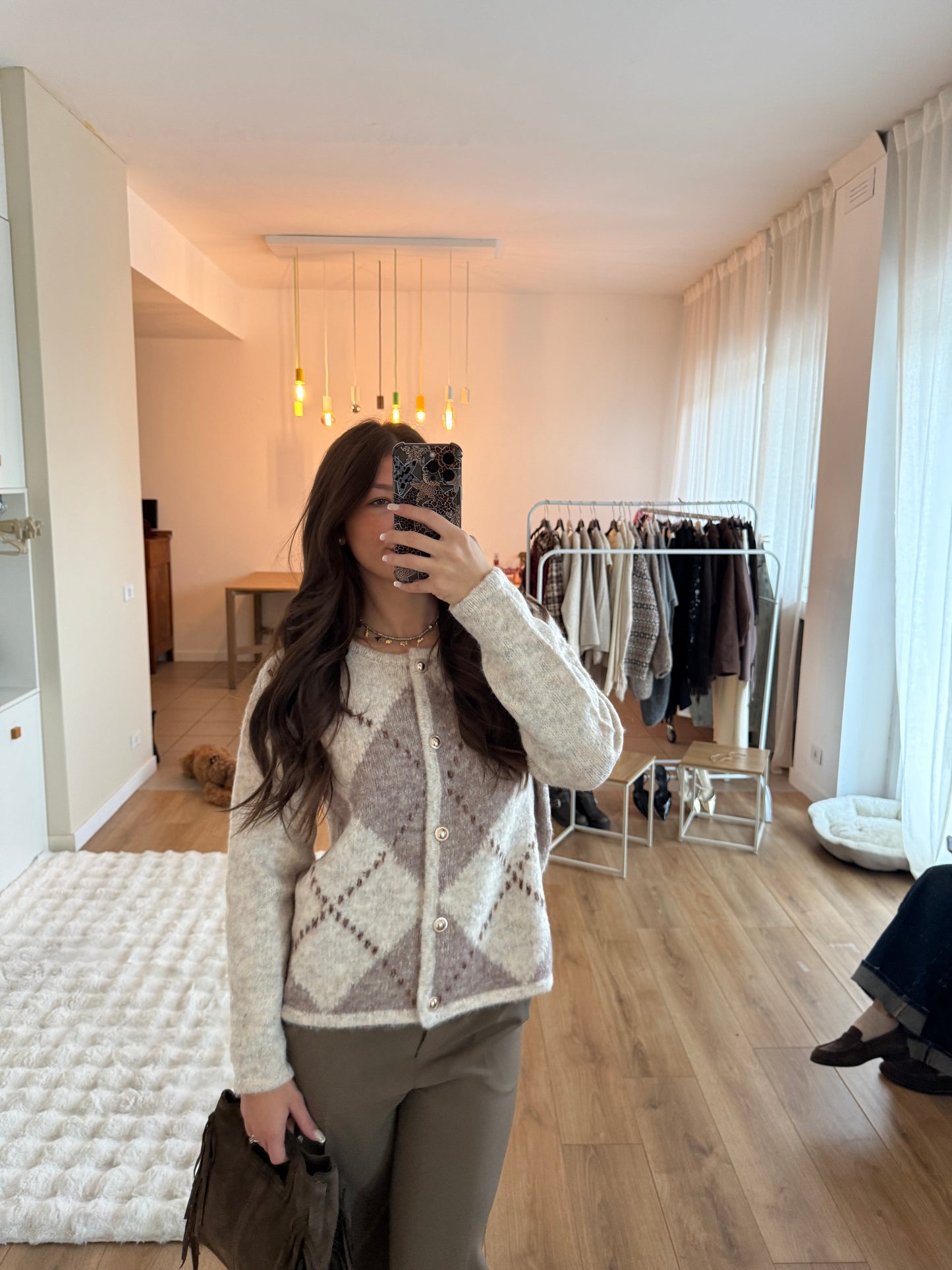 Maglione/Cardigan scozzese - Panna e Tortora