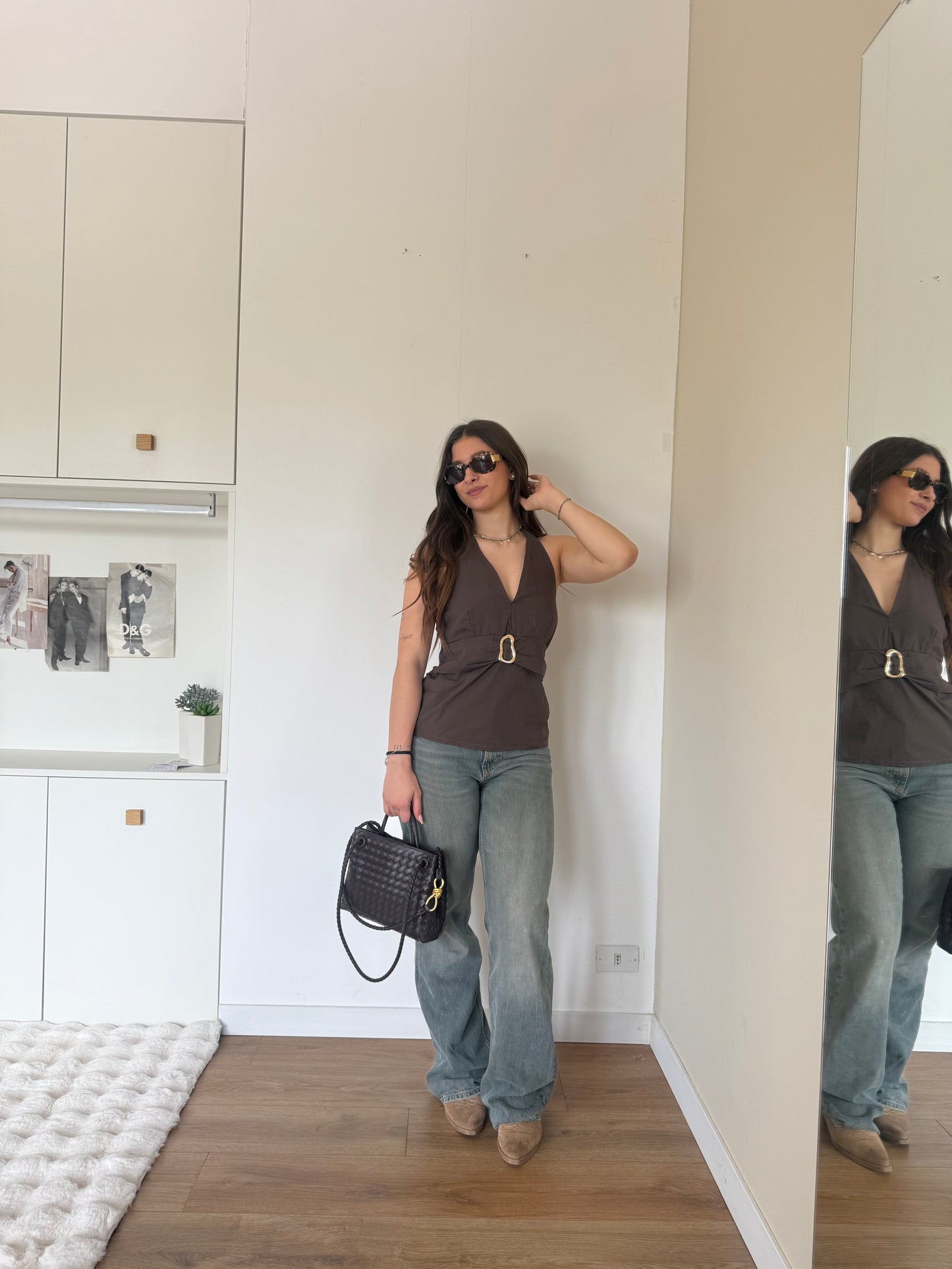 Top gioiello scollo halter - marrone