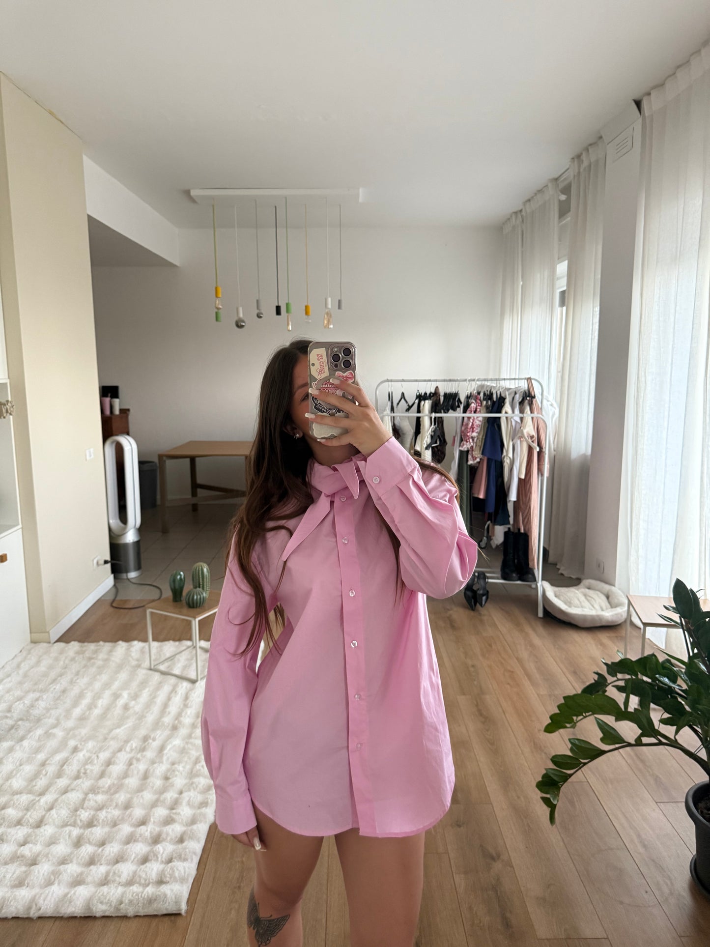 Camicia oversize rosa con nodo by Lumina