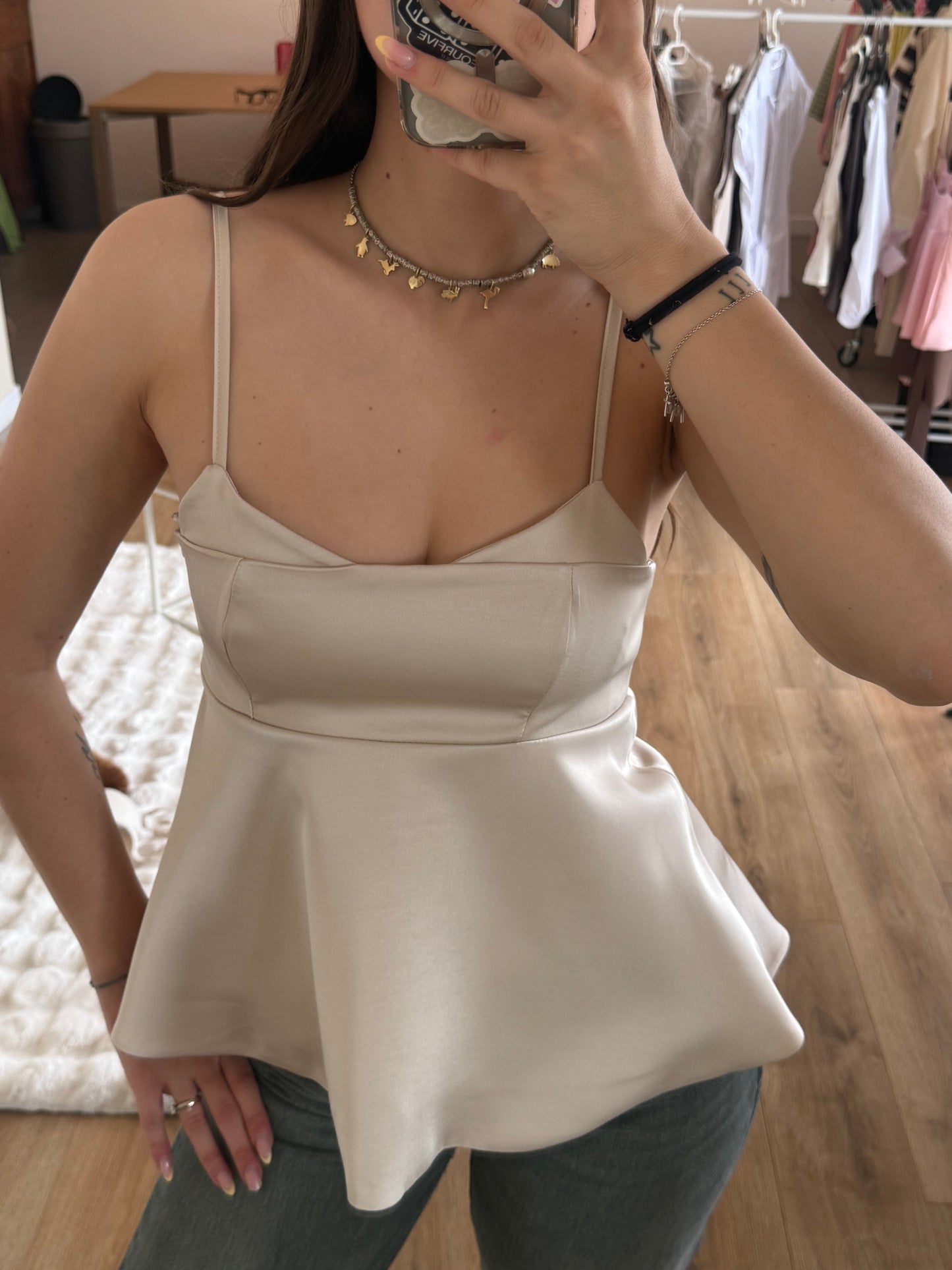 Top simil satin Lumina - champagne