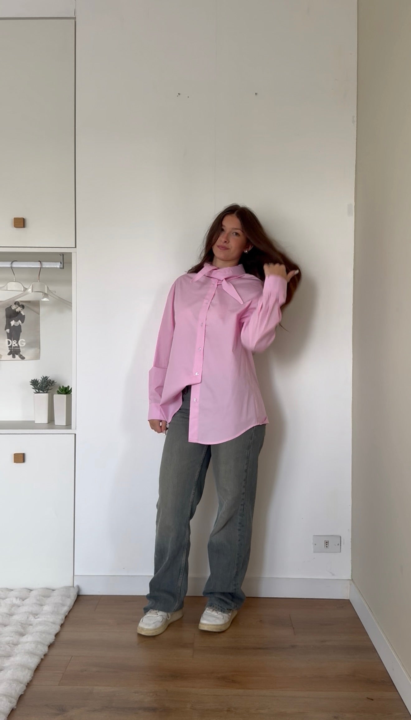 Camicia oversize rosa con nodo by Lumina