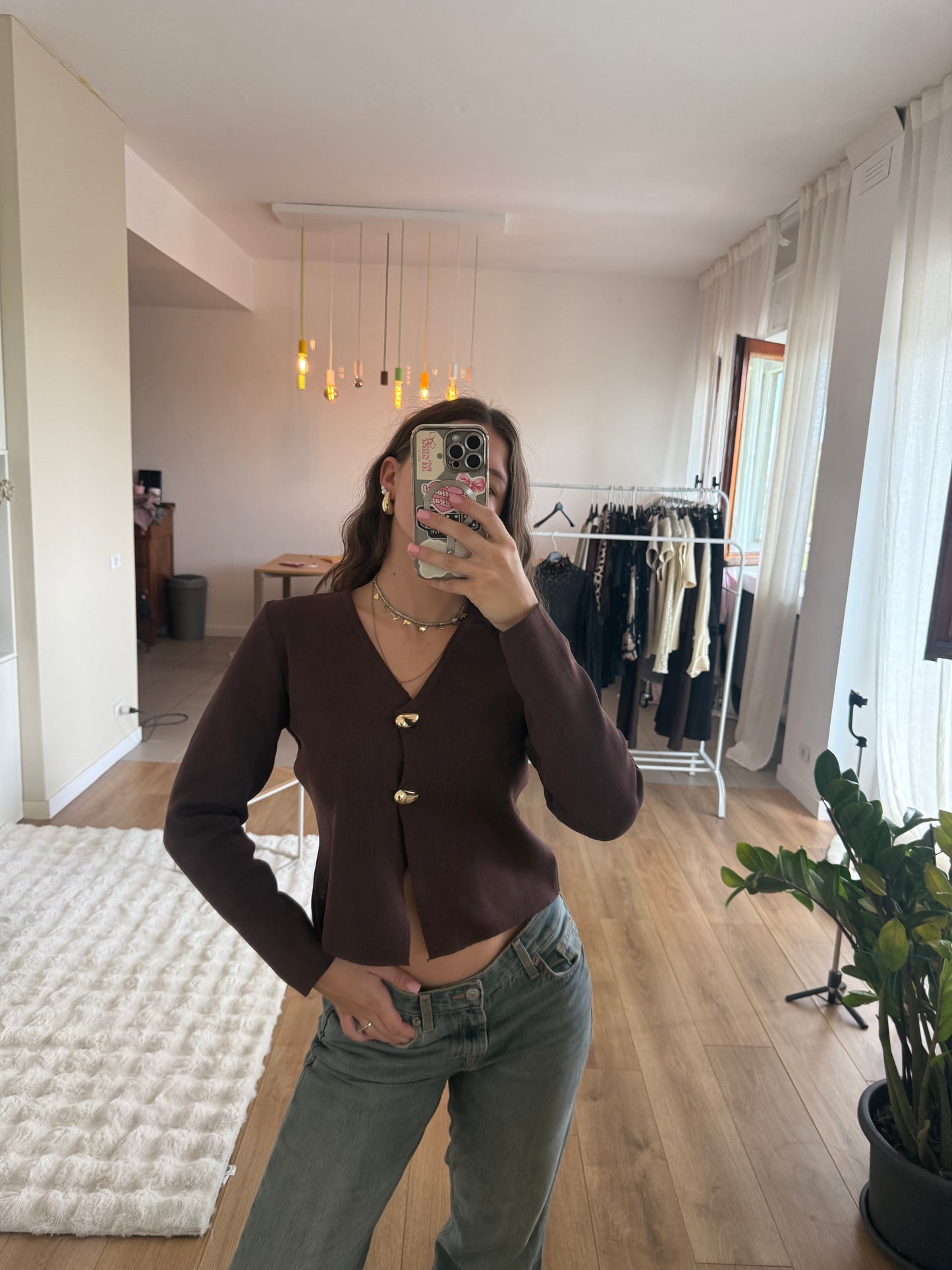 Cardigan con bottoni a goccia - MARRONE
