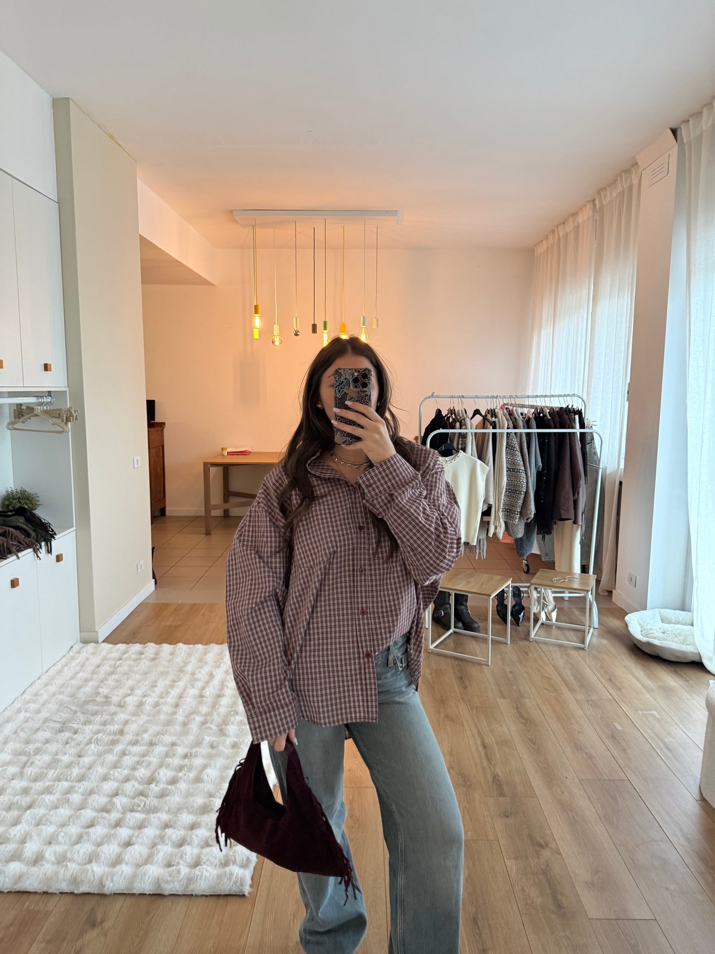 Camicia super oversize con spalline - Bordeux