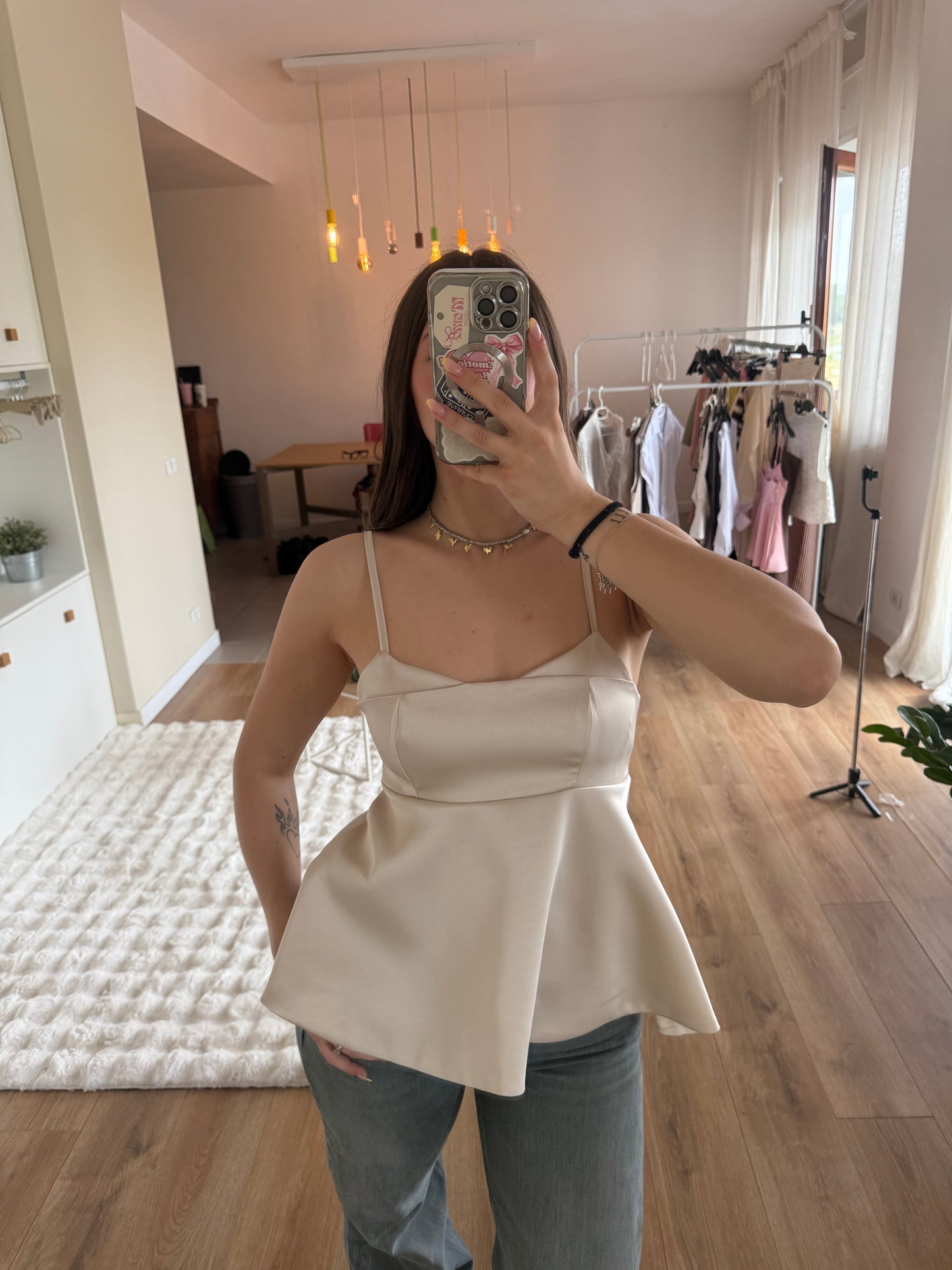 Top simil satin Lumina - champagne