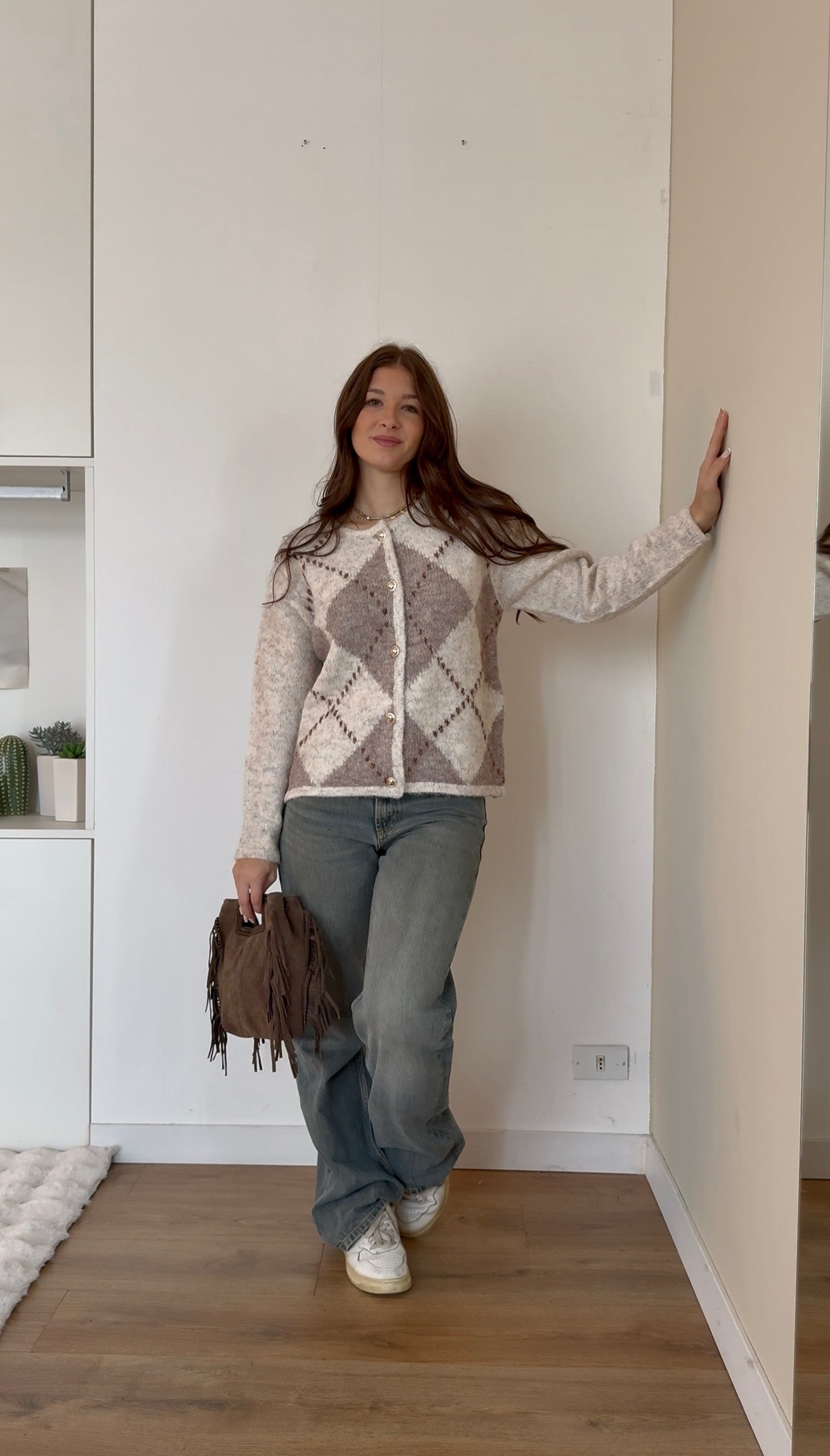 Maglione/Cardigan scozzese - Panna e Tortora