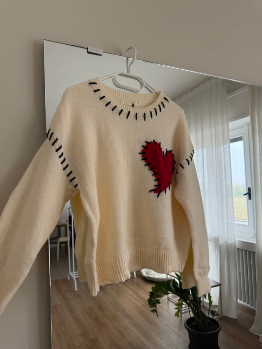 Maglione cuore - Panna