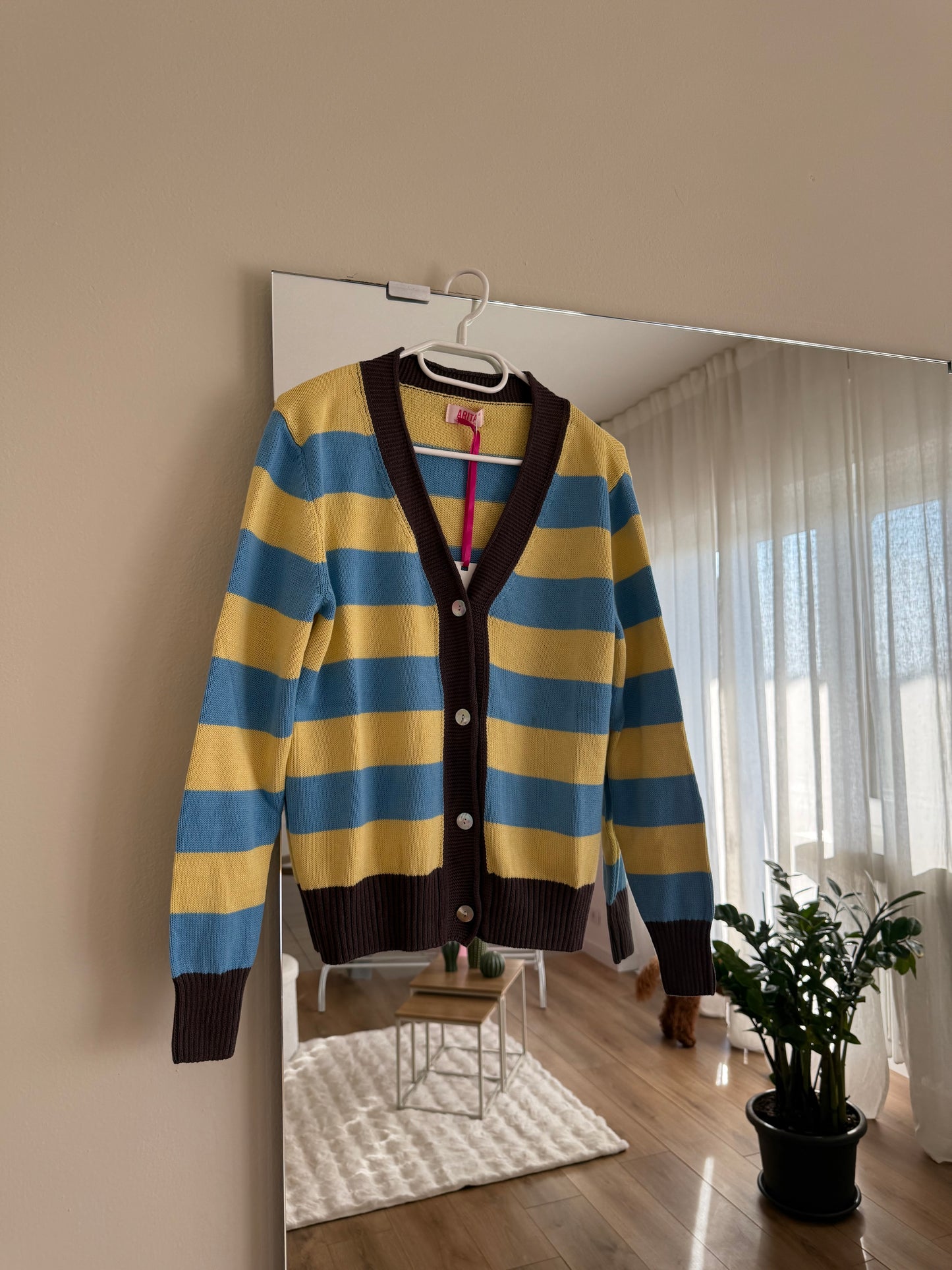 Cardigan 100% cotone by Arita Giallo, Azzurro, Marrone