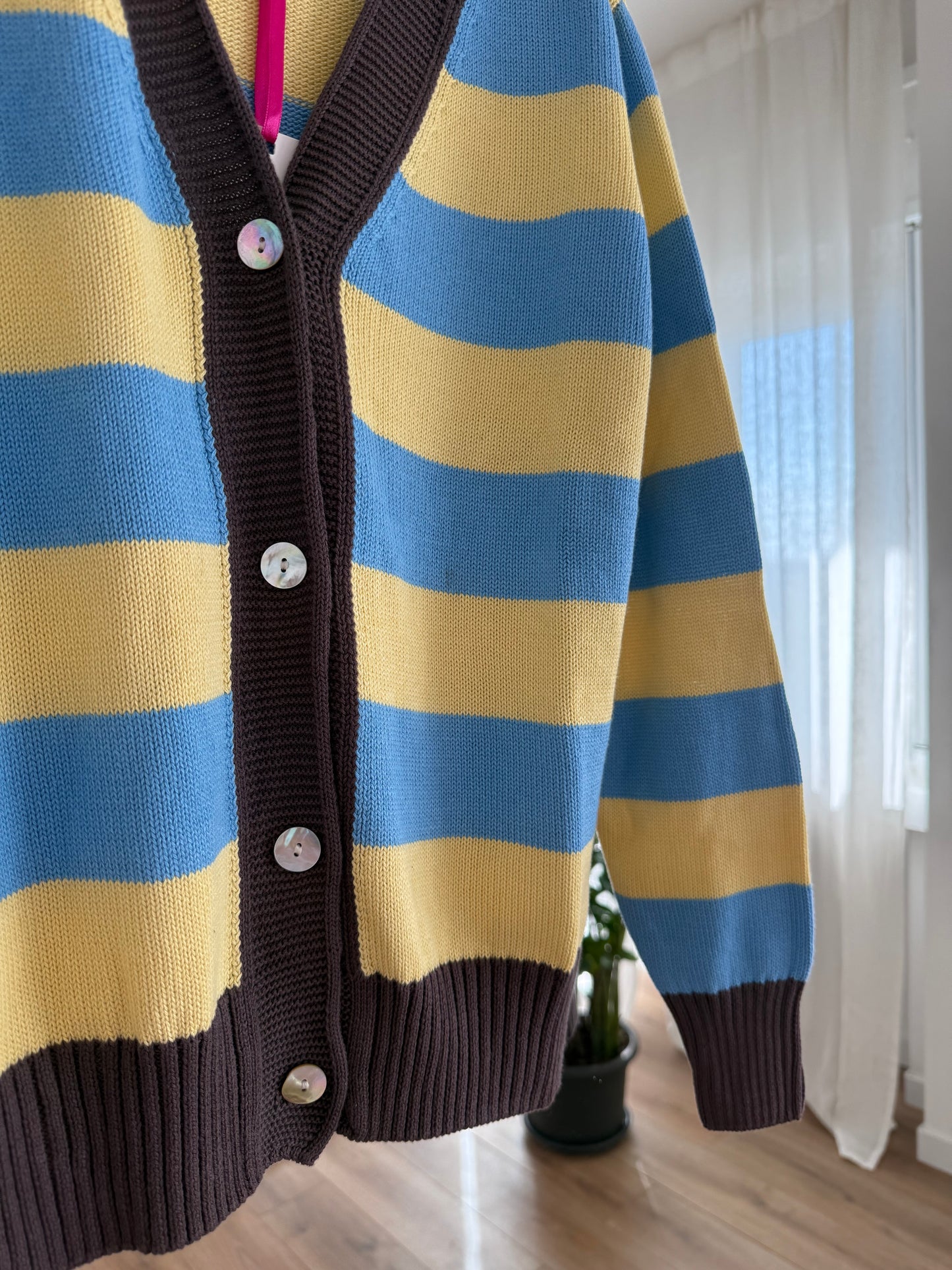 Cardigan 100% cotone by Arita Giallo, Azzurro, Marrone