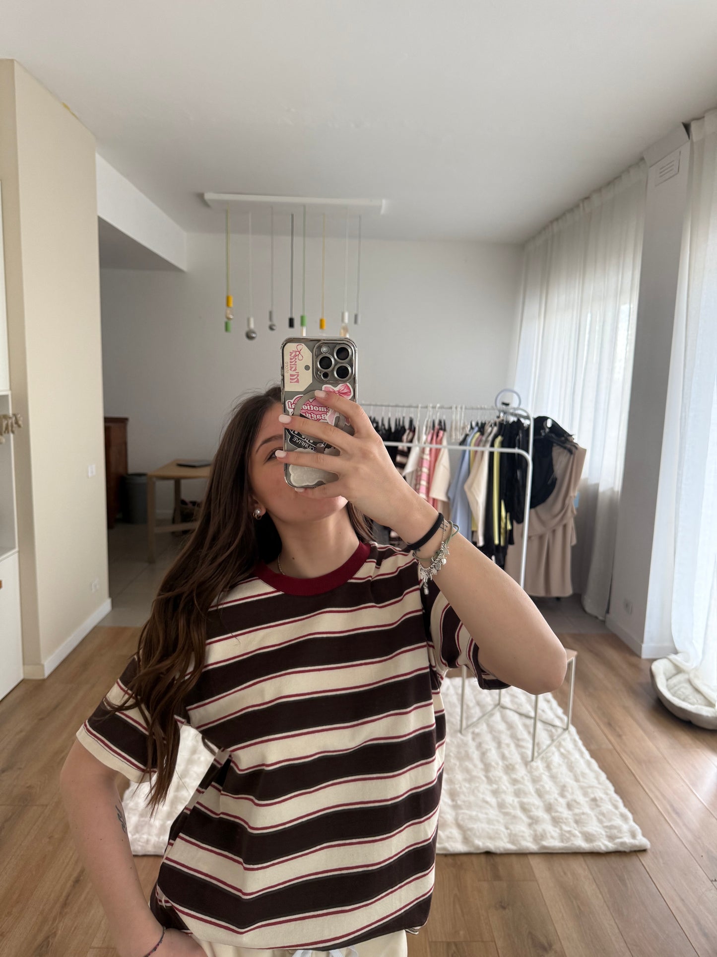 T-Shirt Lumina a righe Marrone, Panna, Bordeux