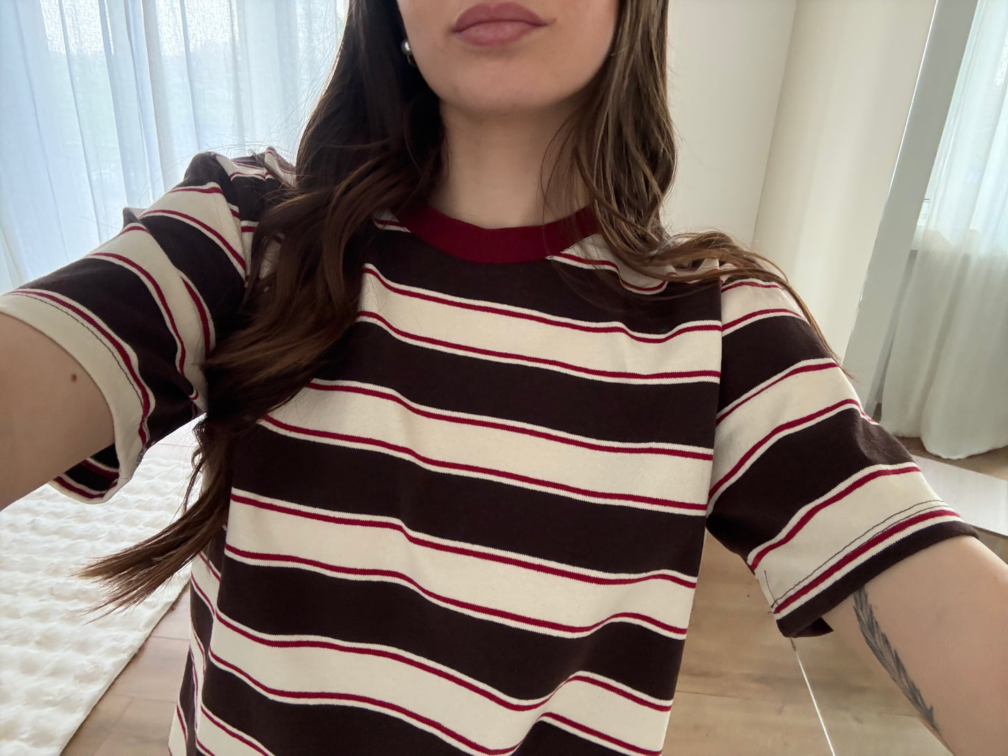 T-Shirt Lumina a righe Marrone, Panna, Bordeux